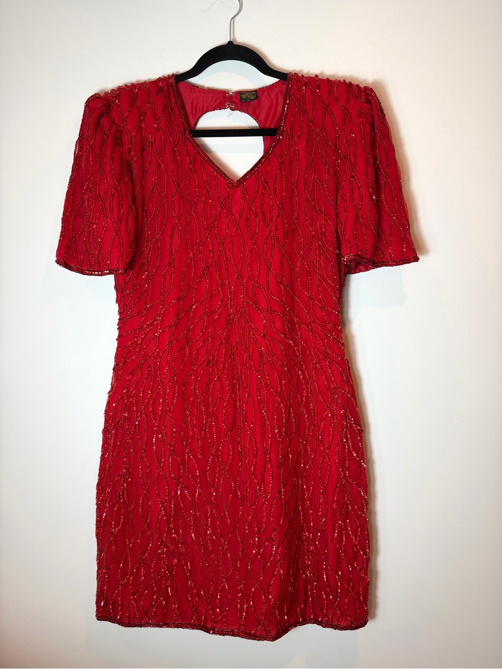 Vintage 80's/90's 100% Silk Red Beaded Cocktail Dress Size Large